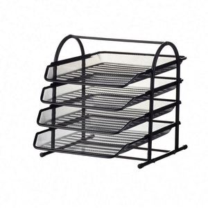 Office <b>Table</b> Sorter Circular Arc 4-layer Metal Mesh File Rack Magazine Sorting Rack Office Home School File Rack - Product Image 1
