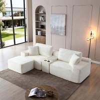 Sofá Seccional em L com Console, Sofá Modular Moderno de Canto, Sofá de Veludo Cotelê Luxuoso e Confortável com Porta-Copos