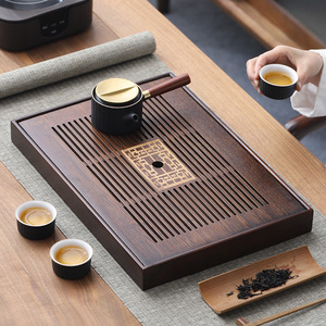 Bandeja de té de bambú al por mayor, tipo con almacenamiento de agua, mesa de té pequeña, mesa de té doméstica, bandeja sencilla, bandeja para infusión en seco, con drenaje - Product Image 1