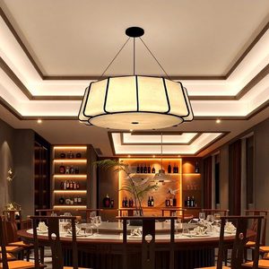 Lampe suspendue de style chinois, ronde, E27 LED, en tissu noir, éclairage Zen pour salle de thé, pour salle de bain - Product Image 4