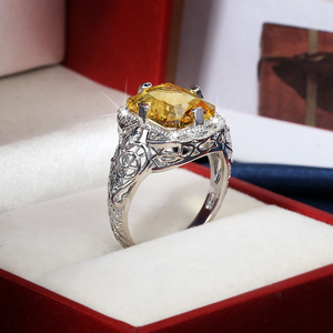 Modern Yellow Copper <b>Crystal</b> <b>Ring</b> with Hollow Carvings Enhances Charm at Parties and Special Occasions - Product Image 2