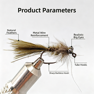 Mouche <span class=keywords><strong>nymphe</strong></span> Damselfly améliorée, 12 # /14 #   Leurres de pêche à la mouche avec hameçons sans ardillon, yeux réalistes et plumes naturelles pour la truite, le bar et le chub - Product Image 5
