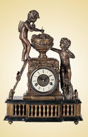 Horloge de cheminée et de marbre en laiton antique, avec figurines de grappe et de chérubin, mécanisme à 10 jours