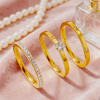 Vente en gros de bijoux de mode pour mariage, ensembles de trois bagues empilables en acier inoxydable plaqué or 18 carats, sertis de diamants et de zircons, pour femmes