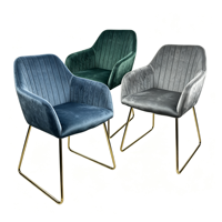 Fauteuil d'appoint de luxe en velours doré avec structure métallique, chaise de salle à manger pour hôtel, chaises rembourrées pour salon - Vente en gros