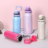 BORGE Bouteille isotherme personnalisée en acier inoxydable à double paroi, 600/800/1000 ml, motif arc-en-ciel, pour camping et sport, à boire directement