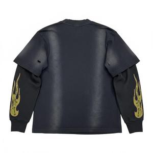 T-shirt à manches longues surdimensionné pour homme avec logo personnalisé, style streetwear, en coton épais, avec patchwork de strass, motif graphique, vente en gros - Product Image 2