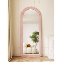 Espejo de cuerpo entero moderno nórdico personalizado con arco, estilo crema, marco de tela suave, decorativo, para sala de estar, de vidrio.