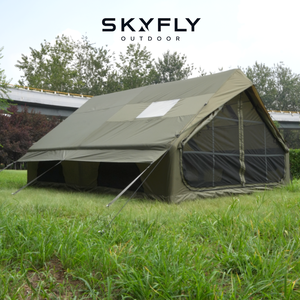 Tente de <span class=keywords><strong>camping</strong></span> gonflable d'extérieur imperméable à double porte avec fenêtre de toit, en tissu Oxford vert, 12 m², personnalisable OEM, vente en gros - Product Image 4