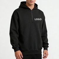 Sweat-shirt à capuche en polyester/coton tricoté d'hiver personnalisé - Demi-zip unique et motifs de logo personnalisables sur le devant
