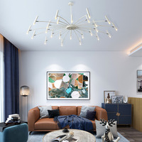 Lustre Sputnik moderne noir avec ampoules G9, grand luminaire en fonte, intensité variable, pour salle à manger, salon, hall d'entrée, chambre de ferme
