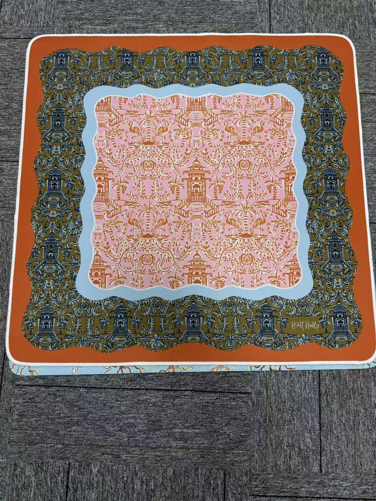 Orange Pink Chinoiserie Pagoda Flamingo American