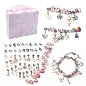 Amazon vendita calda set di braccialetti fai da te moda colore rosa cartone animato perline grande foro Shell Charms bracciali fai da te per bambini ragazze