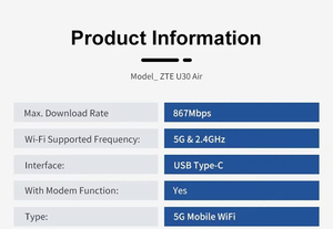 Router WiFi Portátil 5G NSA SA de Doble Banda 2.4G/5.8G, Punto de Acceso Móvil Inalámbrico, Batería Extraíble de 4500 mAh, Router 5G con SIM U30 Air - Product Image 6
