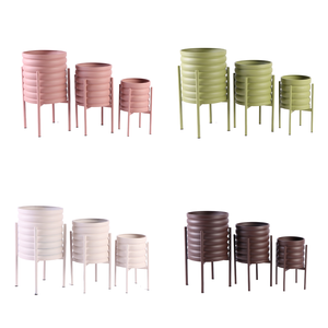 ชุดกระถางดอกไม้โลหะขนาดใหญ่เคลือบสีฝุ่น 3 ใบ พร้อมขาตั้ง สำหรับตกแต่งภายในบ้าน สวน และงานแต่งงาน - Product Image 4