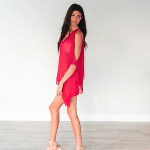 Incredible Western Style <b>Red</b> Sexy Cold Shoulder Swim Wear Exotic Beach Wear Vacation Sexy Beachwear Kaftan <b>Dress</b> For Women - Product Image 1