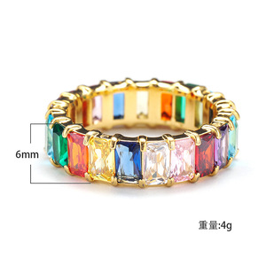 Anillos de Eternidad con Baguettes en Oro de 18K con Revestimiento PVD |   Anillo de Mujer con Circonita Cúbica Vibrante en Múltiples Colores |   Impermeable, Hipoalergénico y Duradero - Product Image 2