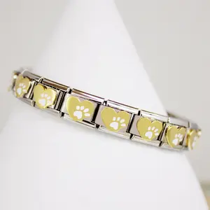 Composable Links Women adjustable spring link 9mm classic white enamel gold plate pet cat dog paw Italian Charm girls bracelet