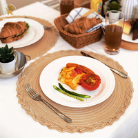 Accessoires de cuisine, set de table rond en polyester tissé à la main, style bohème, avec bordure tressée festonnée