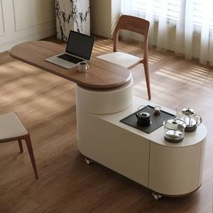 Beweglicher Massiver Walnussholz-Teetisch mit Stauraum und Drehfunktion für Wohnzimmer, Balkon & Büronutzung - Product Image 4