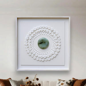 Dipinto Astratto con Cornice in <span class=keywords><strong>Legno</strong></span> Massello, <span class=keywords><strong>Murale</strong></span> 3D, Intaglio in <span class=keywords><strong>Legno</strong></span>, Dipinto Decorativo, Arte Moderna da Parete con Pietra di Giada all'Interno - Product Image 3