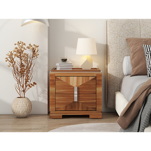 Mid Century Modern Nightstand 2 <b>Drawers</b> Wood Diamond Pattern Storage <b>Side</b> Table for Bedroom or Living Room - Product Image 3