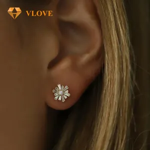 VLOVE Wholesale Minimalist Jewelry Diamond Jewelry 14k Tapered Baguette Unique Diamond Earrings