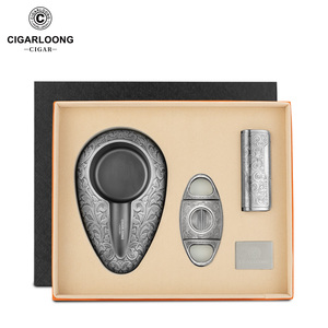 CIGARLOONG Nuevo Set <span class=keywords><strong>de</strong></span> Regalo <span class=keywords><strong>de</strong></span> Accesorios para Cigarros 3 en 1, Estilo Vintage, Cenicero, Cortador y Encendedor, Accesorios Portátiles para Fumar - Product Image 1