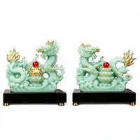 Ensemble de statues de dragon en résine de jade, bol du trésor doré, ornements Feng Shui, décoration de maison et de bureau porte-bonheur, prospérité et prospérité commerciale