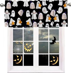 Cortinas Decorativas para Ventana de Cocina con Diseño de Gato Negro, Luna Llena y Calabaza de Halloween, Personalizables - Product Image 3