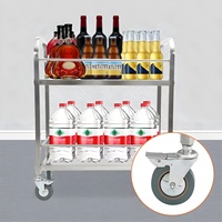 Chariot de service alimentaire en acier inoxydable à 2 niveaux et 3 plateaux détachables, chariot de cuisine pour restaurants et hôtels