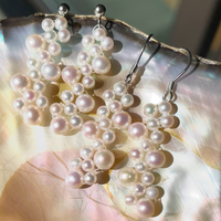 Boucles d'oreilles pendantes en perles d'eau douce de 2-3 mm et 4-5 mm, plaquées or, faites à la main, perles blanches de qualité AAAA, Tianmeng