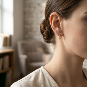 Pendientes de Botón de Oro Amarillo Sólido de 18K con Diseño Vintage Elegante y Diamantes Naturales Reales para Mujer, Regalo de Aniversario de Bodas - Product Image 6