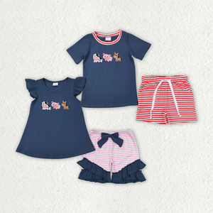 Toddler Summer Outfits Embroidered <b>Farm</b> Animals Sibling Matching Boy Short <b>Set</b> - Product Image 1