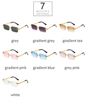 Lunettes de soleil rectangulaires sans monture de marque de créateur en gros, unisexe, vintage, sans cadre, verres PC UV400, logo personnalisé