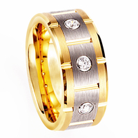 CHENG JEWELERS Bague de mariage pour homme en carbure de tungstène avec incrustation de CZ blanc, motifs sablés, finition or 18 carats, fabrication CNC