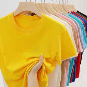 เสื้อยืดคอกลมแขนสั้นผ้าฝ้ายแท้ 100% สีพื้น ทรงปกติ สำหรับผู้หญิง เหมาะสำหรับโยคะ มีสินค้าพร้อมส่ง - Product Image 2