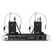 Système de microphone sans fil professionnel KC-1102 UHF à 2 canaux, dynamique, à réduction de bruit, avec casque métallique et micro-cravate, 600 fréquences, pour l'enseignement