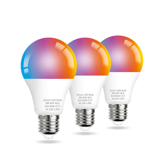 3 Packs A19 Color Changing WiFi-BLE 9W 810LM E26 Base LED Smart Light Bulb Works with Alexa No Hub Required for Mood Lighting