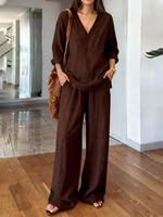RO825-4 Vêtements islamiques d'automne, col en V, respirant, manches longues, pantalon ample, tenue modeste pour femmes, couleur bonbon, ensemble de 2 pièces décontracté