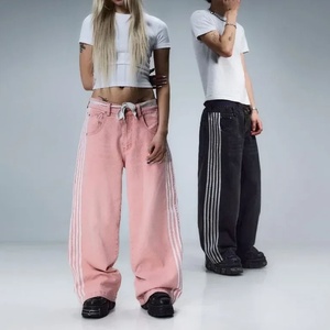 Jeans Unisex de Pierna Ancha con Rayas Laterales, Estilo Hip Hop Y2K, Corte Holgado, Lavados, con Logotipo Serigrafiado en Algodón, Precio de Fábrica, para Invierno/Primavera - Product Image 2