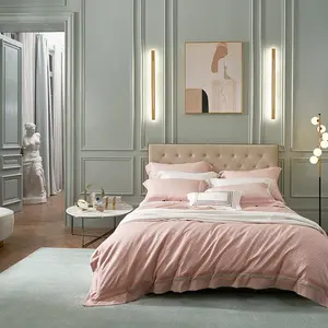 Commercio all'ingrosso di lusso rosa 4 pezzi lyocell cotone lenzuolo piatto delicato jacquard comfort copertura biancheria da letto set