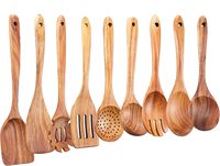 Ensemble d'ustensiles en bois de teck naturel de 9 pièces cuillères de cuisson antiadhésives pour votre cuisine
