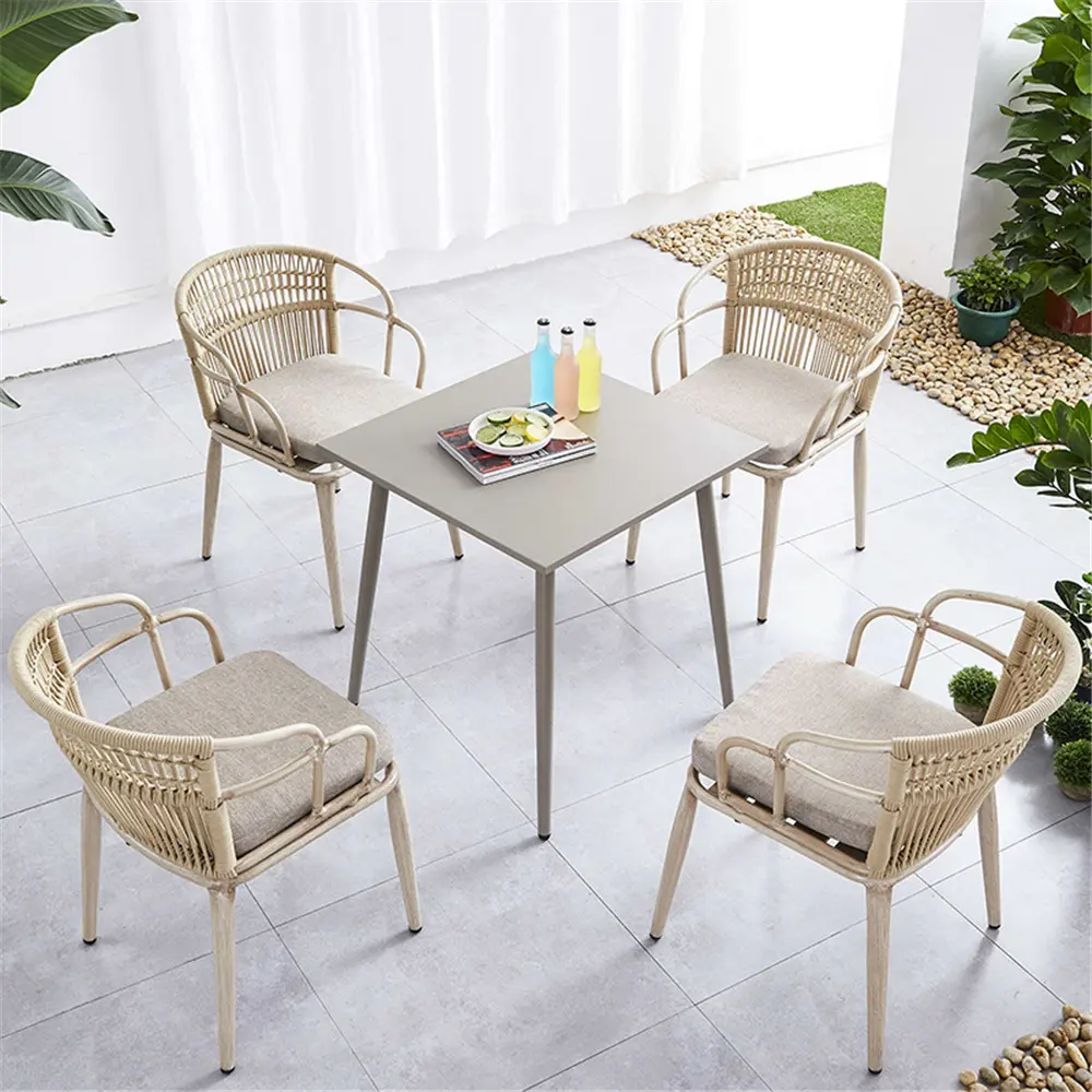 Outdoor Aluminum Rope Woven Chairs Nordic Outdoor Woven Rope Dining Chair