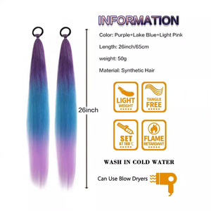 ต่อผมหางม้าแบบวงแหวน 65 ซม. สีออมเบร ม่วง น้ำเงิน ชมพู สำหรับเด็ก ถักเปีย ทนความร้อนสูง เส้นใยสังเคราะห์ - Product Image 4