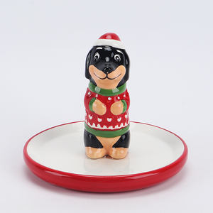 Tirelire en céramique 3D en forme de chien, chiot de Noël peint à la main avec un <span class=keywords><strong>pull</strong></span> rouge, décoration festive pour chambre d'enfant, cadeau pour les amoureux des chiens - Product Image 2