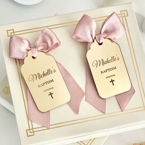 Étiquette rectangulaire en acrylique gravée au laser, cadeau personnalisé tendance pour mariage, baptême, nom de bébé, première communion - Product Image 1