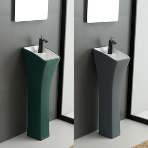 Lavabo Colonne Monobloc Moderne et Simple en Céramique à Poser au <span class=keywords><strong>Sol</strong></span> <span class=keywords><strong>pour</strong></span> Petits Appartements, Salles de Bain, Balcons et Mini-Laveries - Product Image 2