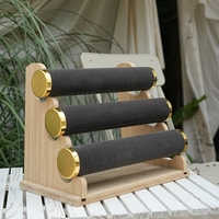 Présentoir à montres et bracelets en bois de bambou, lumineux, détachable, avec support en velours beige à trois niveaux pour bijoux
