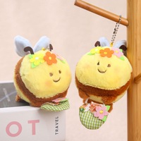 Porte-clés pendentif mini poupée abeille en peluche, motif panier floral, mignonne, pour sac de filles, vente en gros, rembourrage en coton PP, 14+
